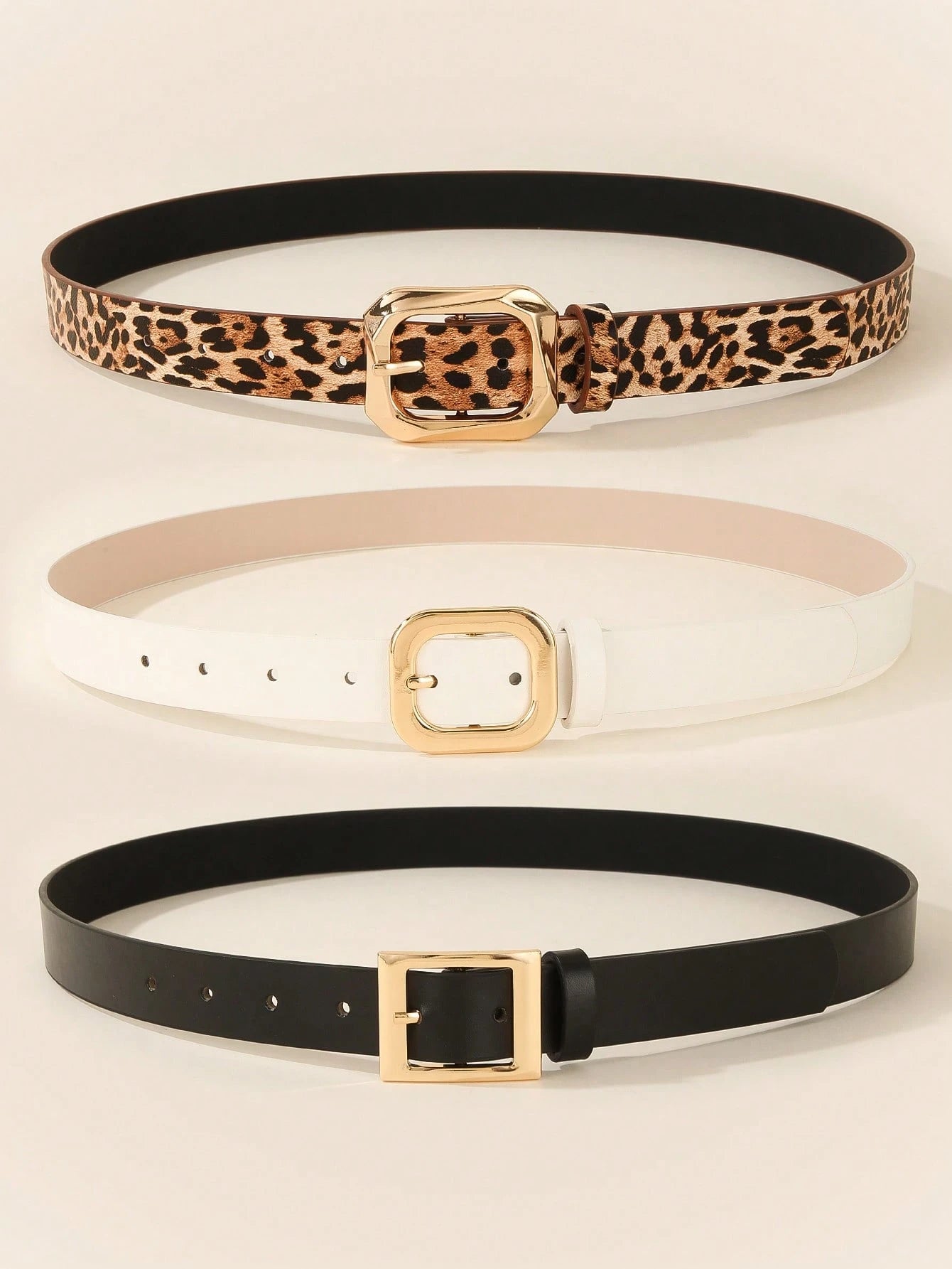3Pcs/Set Golden Square Buckle Belt