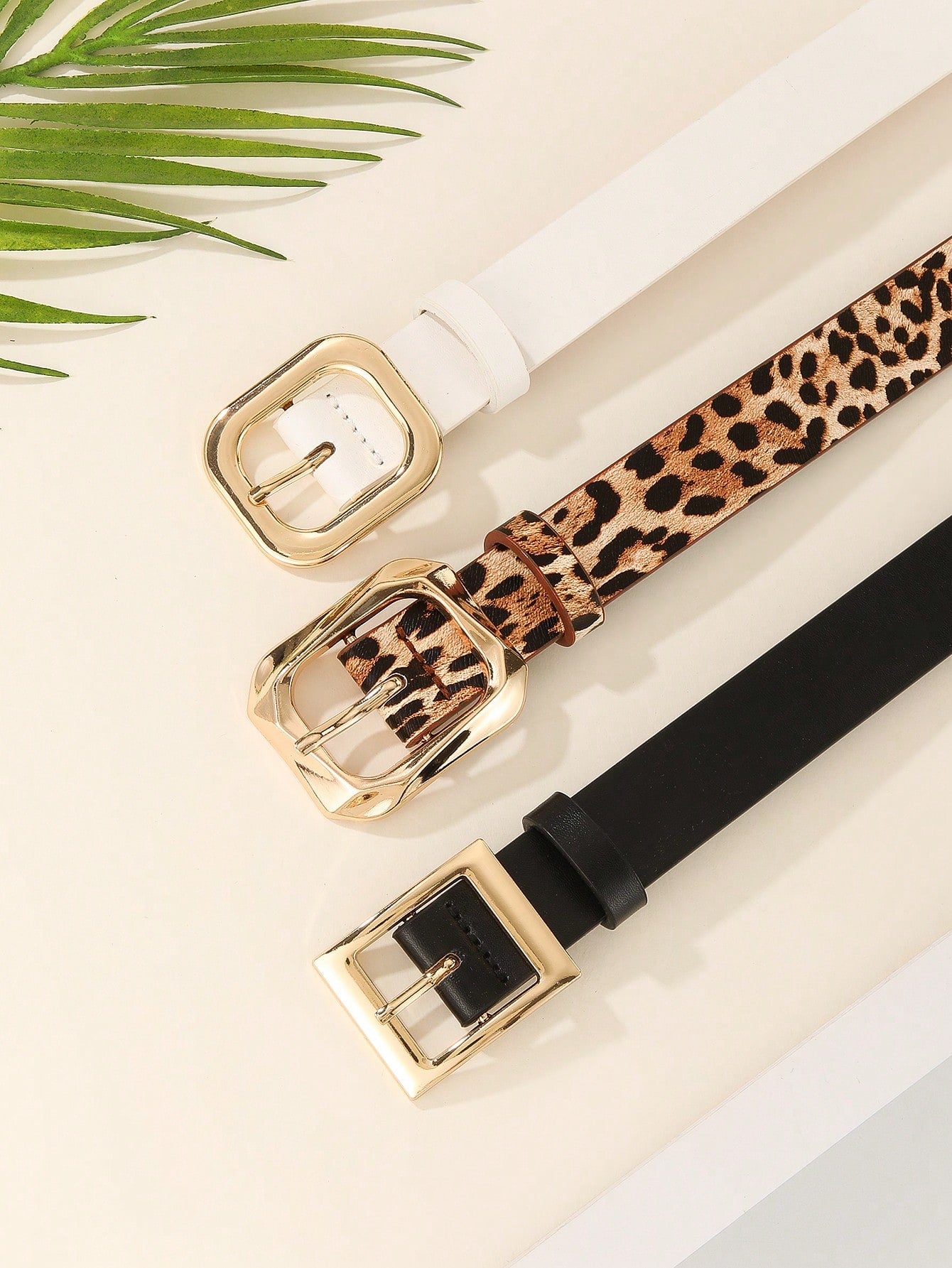 3Pcs/Set Golden Square Buckle Belt