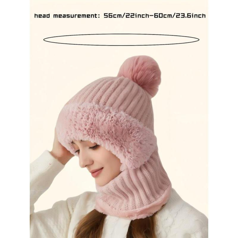 Women'S Solid Color Pom Pom Decor Beanie Hat