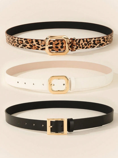 3Pcs/Set Golden Square Buckle Belt