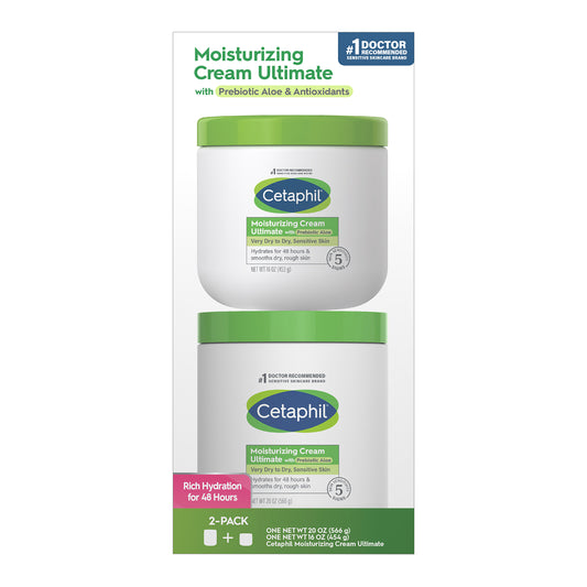 Cetaphil Moisturizing Cream Ultimate with Prebiotic Aloe, 2-Pack