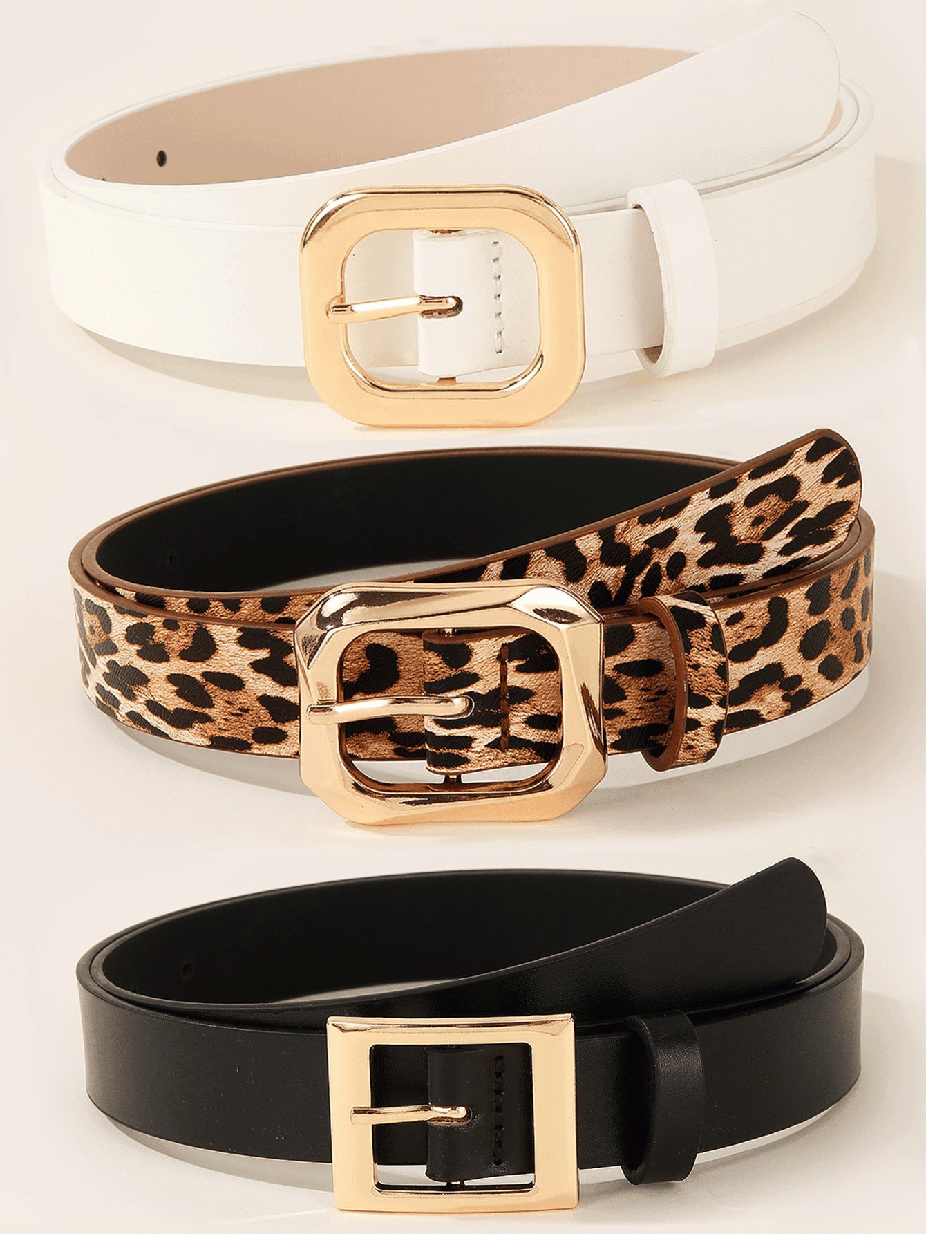 3Pcs/Set Golden Square Buckle Belt