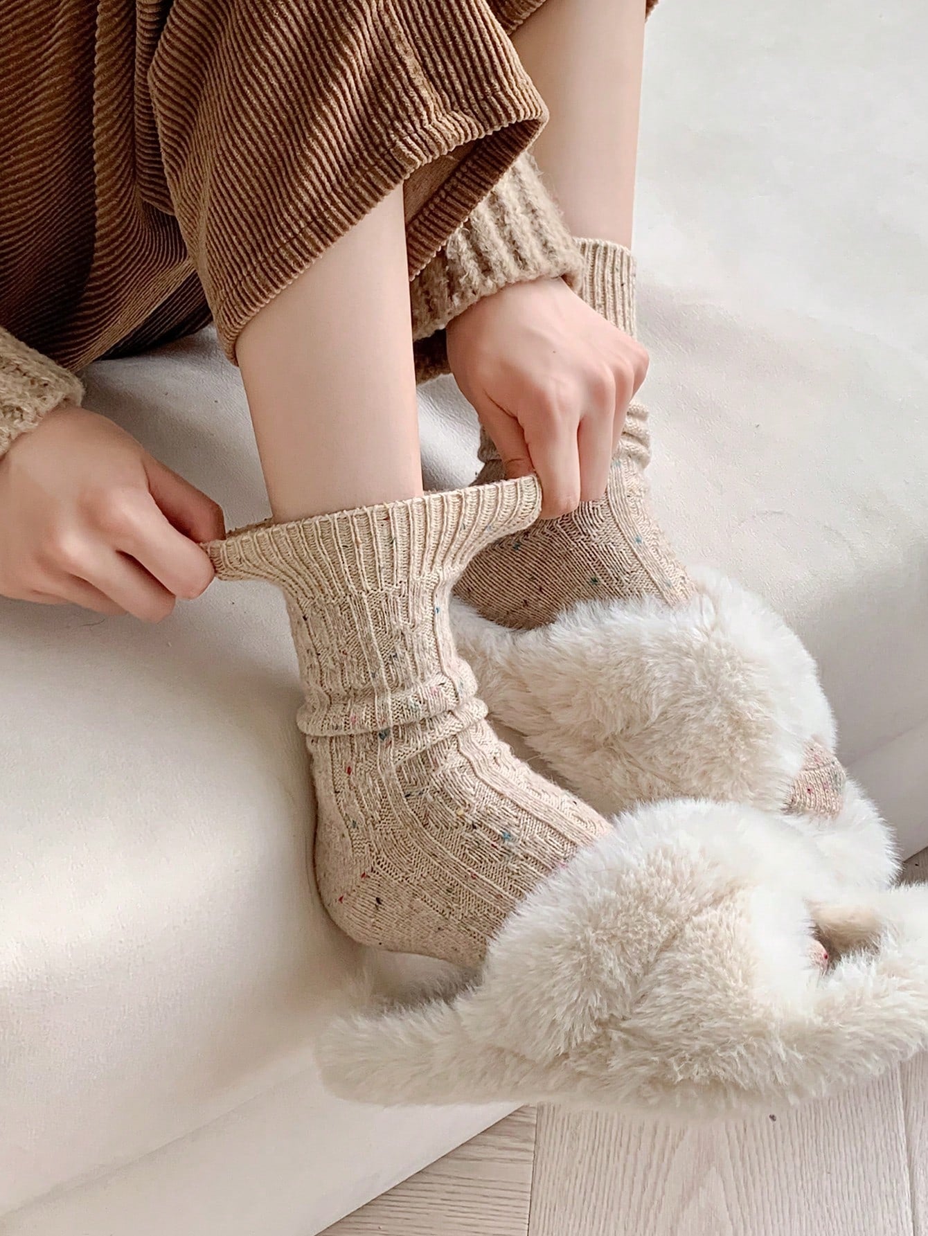 3Pairs Women'S Thick Warm Wool Vintage Style Mid-Calf Socks for Autumn and Winter, Fall