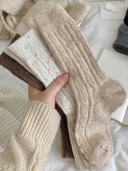 3Pairs Women'S Thick Warm Wool Vintage Style Mid-Calf Socks for Autumn and Winter, Fall