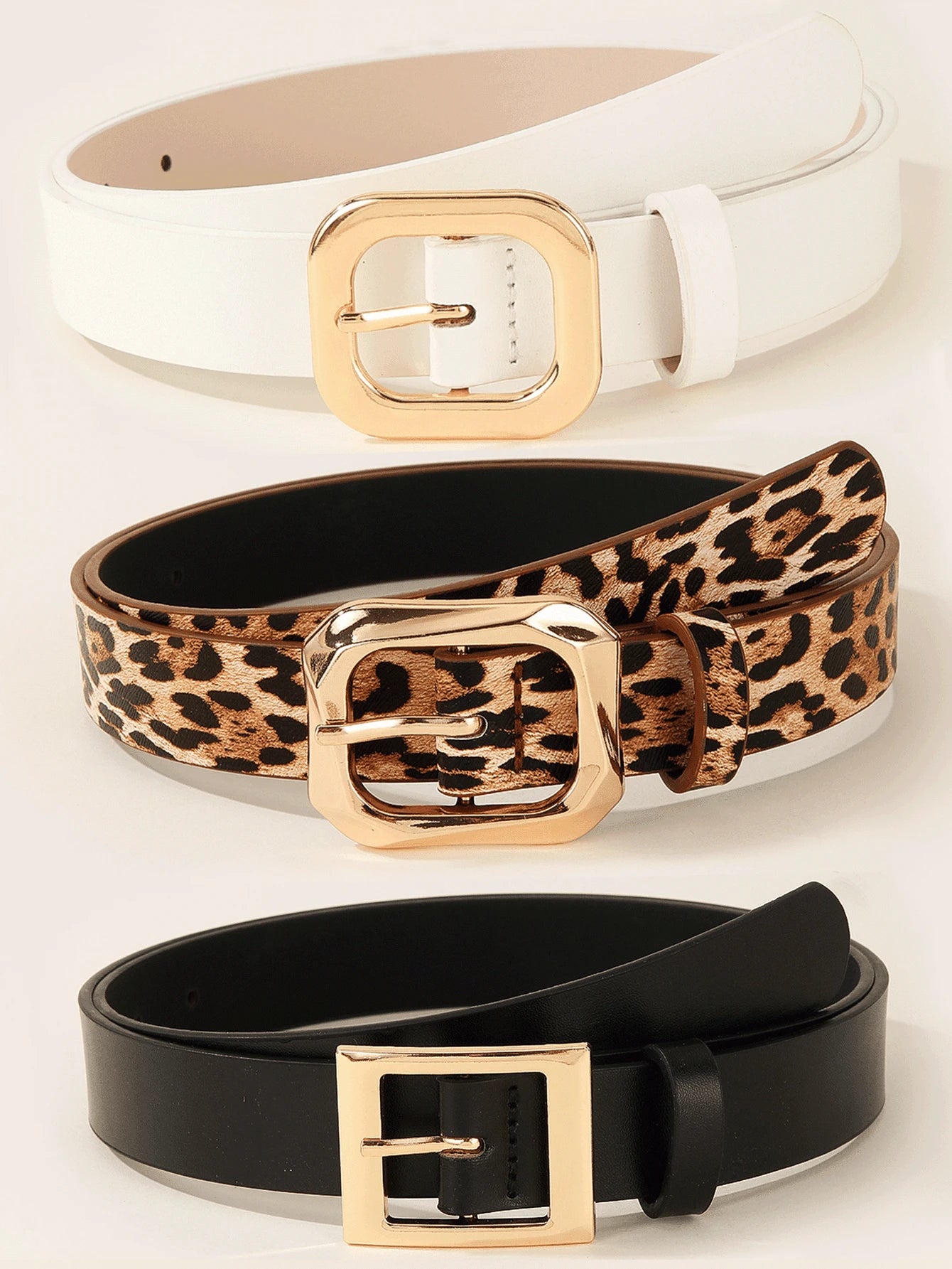 3Pcs/Set Golden Square Buckle Belt