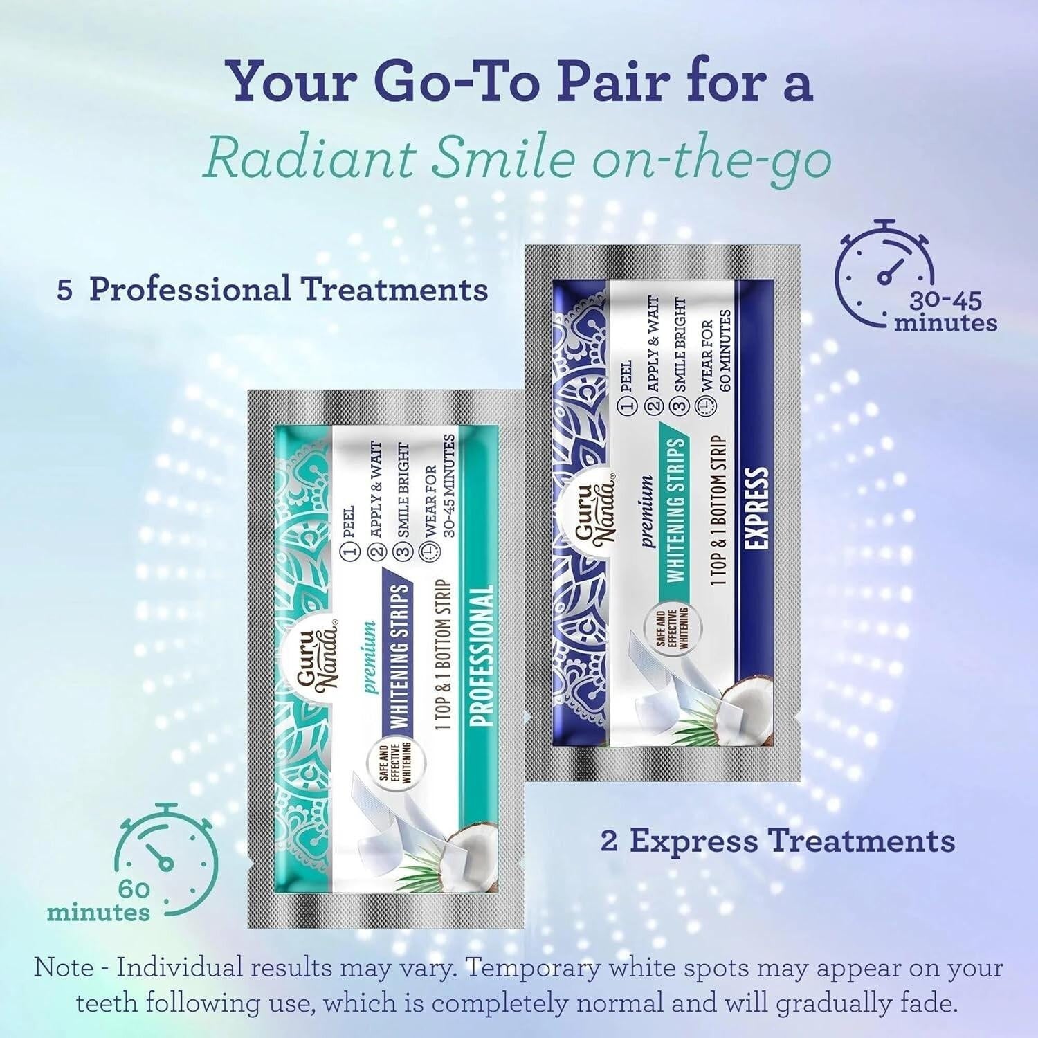 Gurunanda Teeth Whitening Strips with Coconut Oil-14 Enamel Safe Strips