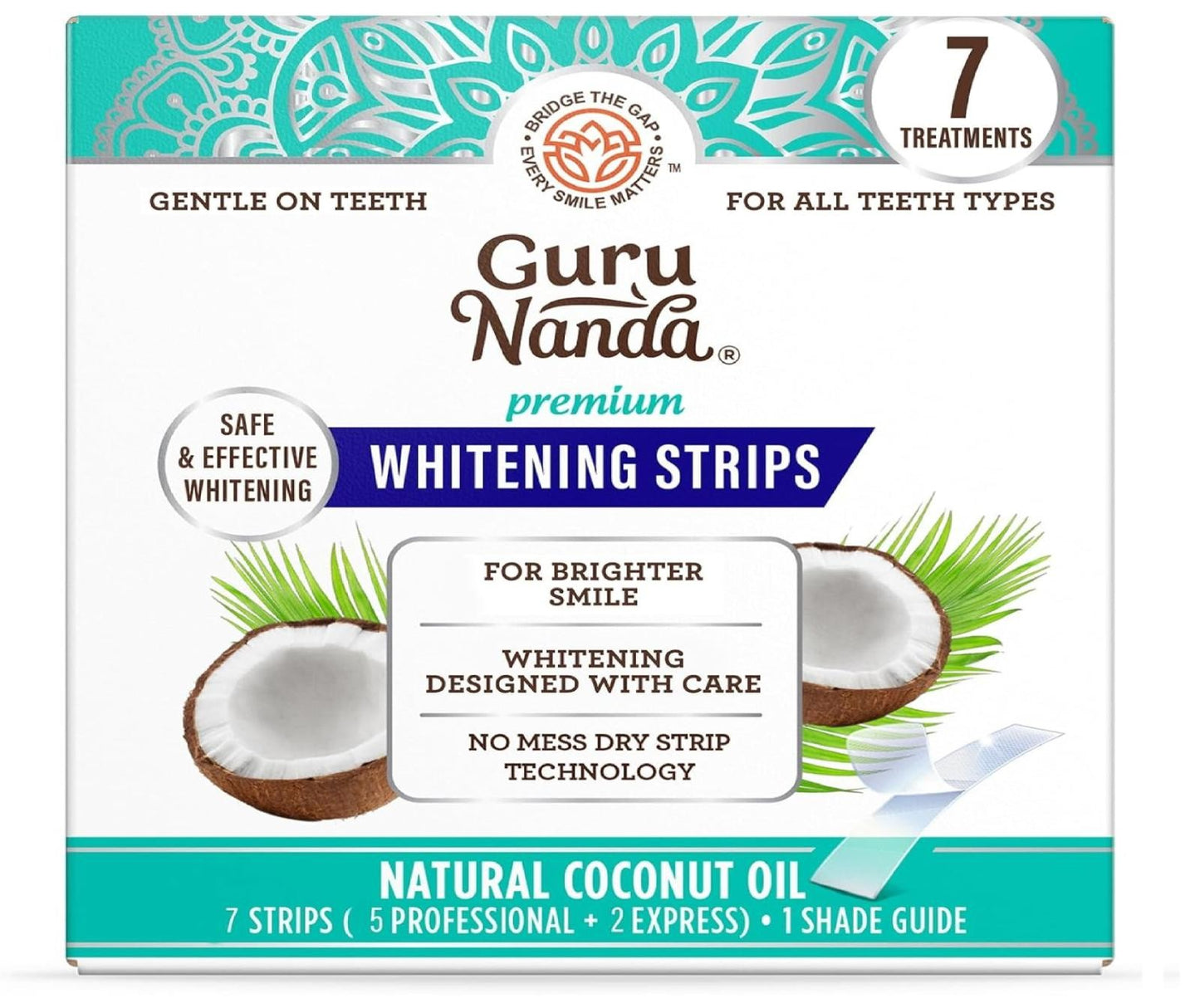 Gurunanda Teeth Whitening Strips with Coconut Oil-14 Enamel Safe Strips