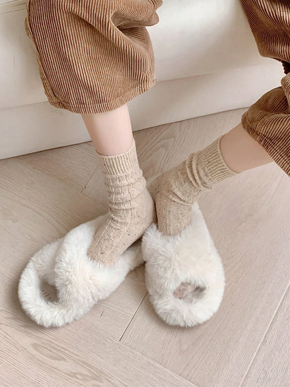 3Pairs Women'S Thick Warm Wool Vintage Style Mid-Calf Socks for Autumn and Winter, Fall