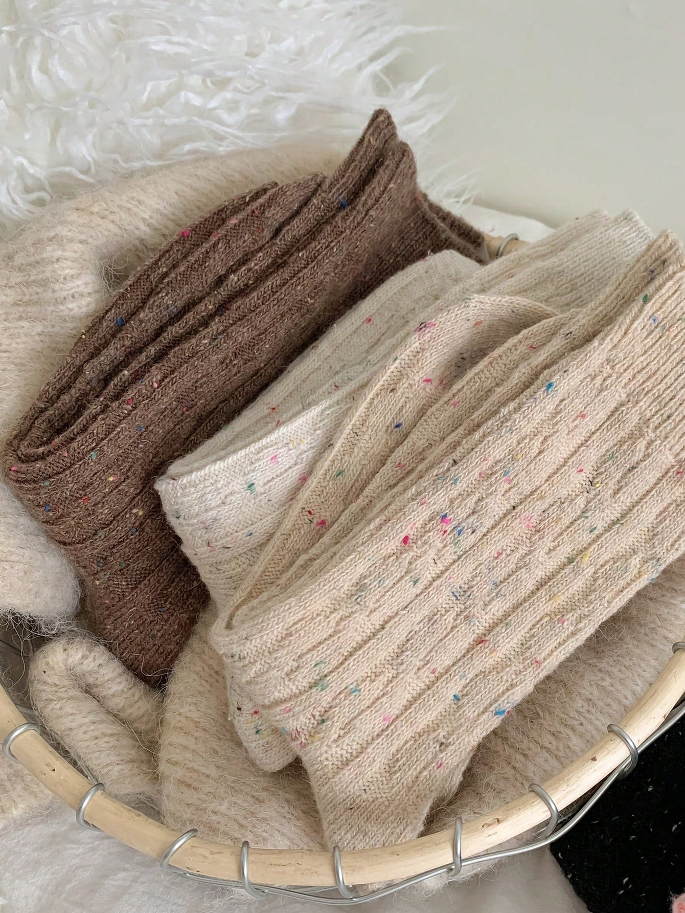 3Pairs Women'S Thick Warm Wool Vintage Style Mid-Calf Socks for Autumn and Winter, Fall