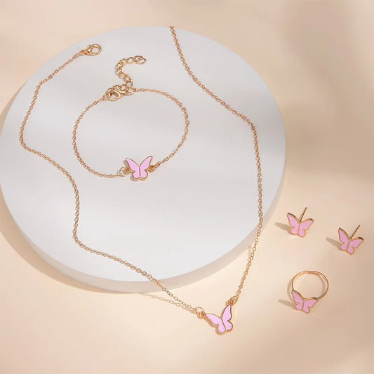  Butterfly Pendants Necklace Earrings Ring Bracelet Sets for Women 