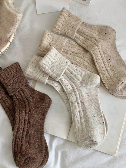 3Pairs Women'S Thick Warm Wool Vintage Style Mid-Calf Socks for Autumn and Winter, Fall