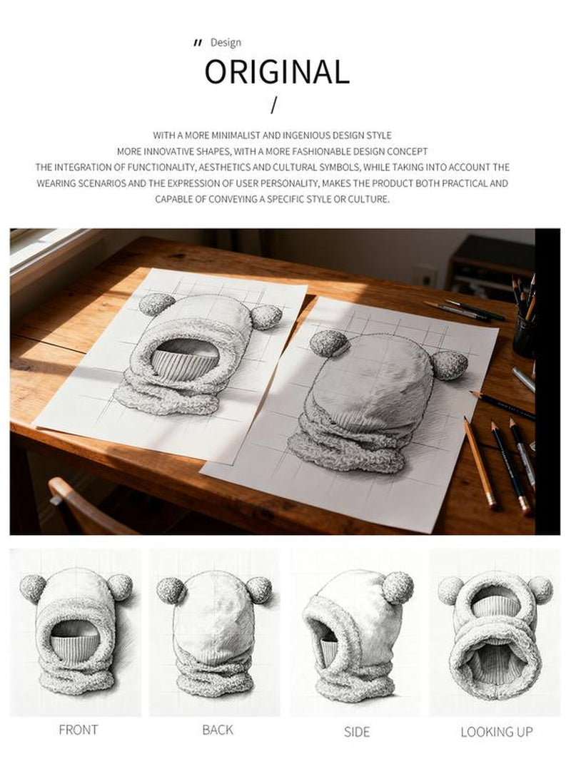  Cute Bear-Ear Design Windproof Hat